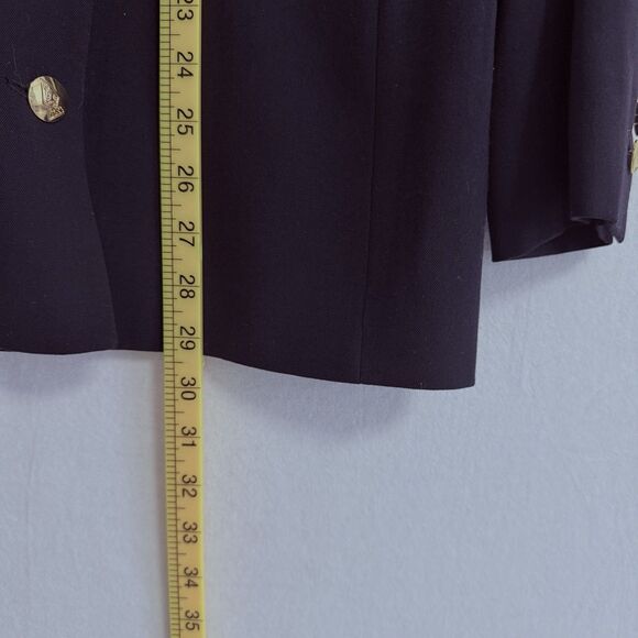 Vintage Austin Reed Blazer Women 14 Black Gold Buttons Wool Double Breast Work - Picture 5 of 9